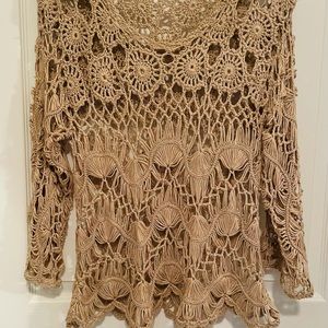 Umgee crocheted tunic top. Tan, Sz: Medium